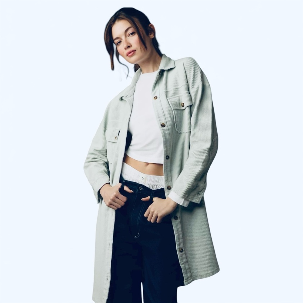 EUC Pilcro Corduroy Duster Shacket Pale Blue